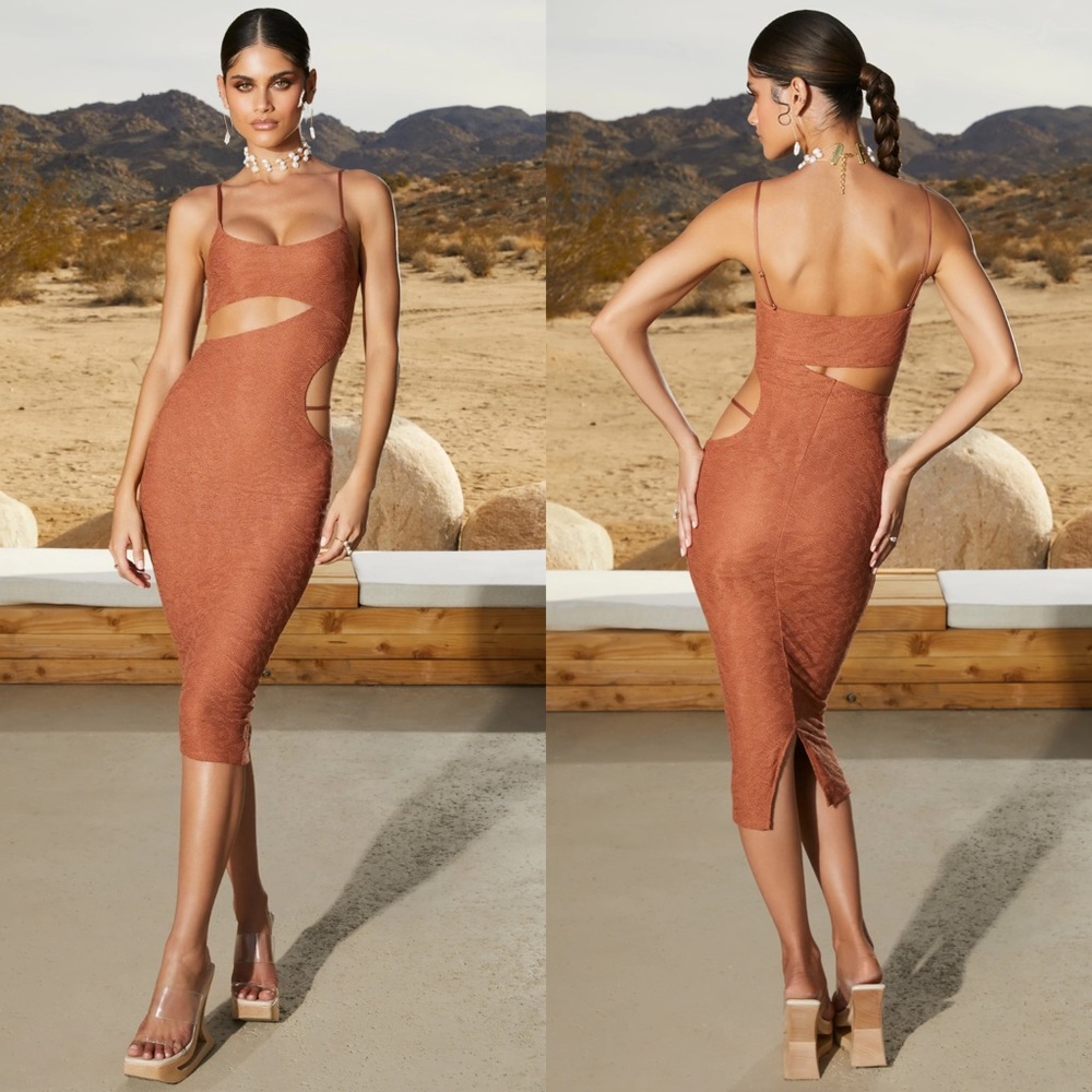 Oh Polly SONORA Cut Out Midi Dress in Rust US 4 NWT